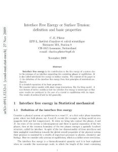 Interface free energy or surface tension: definition and basic properties