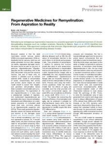 Regenerative Medicines for Remyelination From Aspiration to Reality