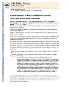 【miRNA 研究】c-Myc suppression of miR-23 enhances mitochondrial glutaminase and glutamine metabolism