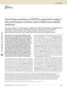 Inactivating mutations in MFSD2A, required for omega-3 fatty acid transport in brain, cause a lethal microcephaly syndrome