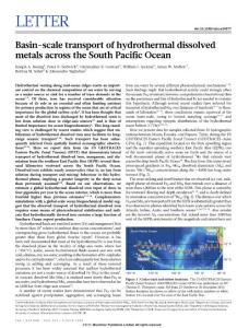 Basin-scale transport of hydrothermal dissolved metals across the South Pacific Ocean