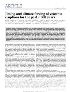 Timing and climate forcing of volcanic eruptions for the past 2,500 years