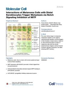 Interactions of Melanoma Cells with Distal Keratinocytes Trigger Metastasis via Notch Signaling Inhibition of MITF