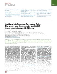 Cancer Cell-2016-Inhibitory IgG Receptor-Expressing Cells- The Must-Have Accessory for Anti-CD40 Immunomodulatory mAb Efficacy