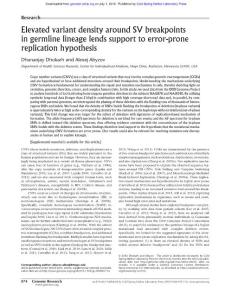 Genome Res.-2016-Dhokarh-874-81-Elevated variant density around SV breakpoints in germline lineage lends support to error-prone replication hypothesis