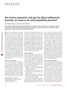 nbt.3627-Are reverse payments and pay-for-delay settlements business as usual or an anticompetitive practice?