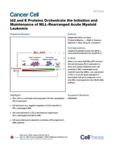 Cancer Cell-2016-Id2 and E Proteins Orchestrate the Initiation and Maintenance of MLL-Rearranged Acute Myeloid Leukemia