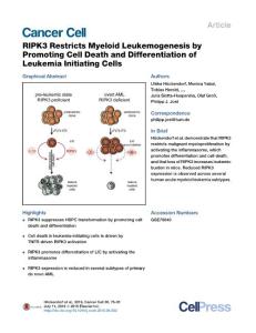Cancer Cell-2016- RIPK3 Restricts Myeloid Leukemogenesis by Promoting Cell Death and Differentiation of Leukemia Initiating Cells