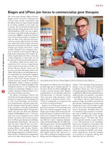 nbt0816-791-Biogen and UPenn join forces to commercialize gene therapies
