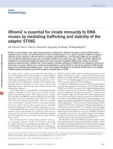 ni.3510-iRhom2 is essential for innate immunity to DNA viruses by mediating trafficking and stability of the adaptor STING