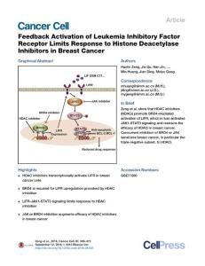Cancer Cell-2016-Feedback Activation of Leukemia Inhibitory Factor Receptor Limits Response to Histone Deacetylase Inhibitors in Breast Cancer