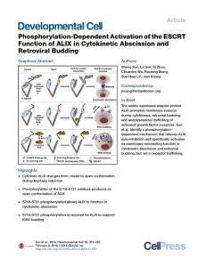 Developmental Cell-2016-Phosphorylation-Dependent Activation of the ESCRT Function of ALIX in Cytokinetic Abscission and Retroviral Budding