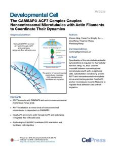 Developmental Cell-2016-The CAMSAP3-ACF7 Complex Couples Noncentrosomal Microtubules with Actin Filaments to Coordinate Their Dynamics