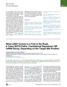 Molecular Cell-2017-When LIN41 Comes to a Fork in the Road, It Takes BOTH Paths Translational Repression OR mRNA Decay, Depending on the Target Site Position