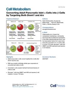 Cell Metabolism-2017-Converting Adult Pancreatic Islet α Cells into β Cells by Targeting Both Dnmt1 and Arx
