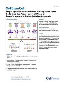 Cell Stem Cell-2017-Stage-Specific Human Induced Pluripotent Stem Cells Map the Progression of Myeloid Transformation to Transplantable Leukemia