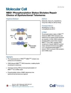 Molecular Cell-2017-NBS1 Phosphorylation Status Dictates Repair Choice of Dysfunctional Telomeres