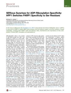 Molecular Cell-2017-SERious Surprises for ADP-Ribosylation Specificity HPF1 Switches PARP1 Specificity to Ser Residues