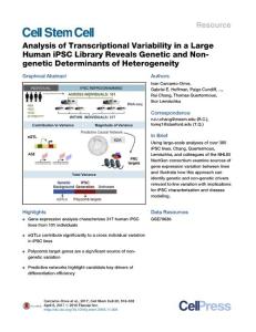 Cell Stem Cell-2017-Analysis of Transcriptional Variability in a Large Human iPSC Library Reveals Genetic and Non-genetic Determinants of Heterogeneity