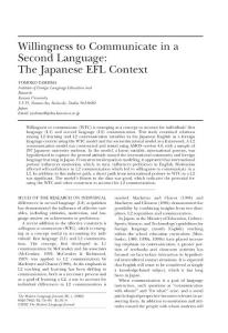 Willingness to Communicate in a Second Language The Japanese EFL Context
