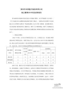 尚荣医疗：独立董事2010年度述职报告