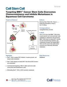 Cell Stem Cell-2017-Targeting BMI1+ Cancer Stem Cells Overcomes Chemoresistance and Inhibits Metastases in Squamous Cell Carcinoma