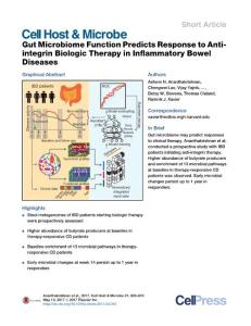 Cell-Host-Microbe_2017_Gut-Microbiome-Function-Predicts-Response-to-Anti-integrin-Biologic-Therapy-in-Inflammatory-Bowel-Diseases