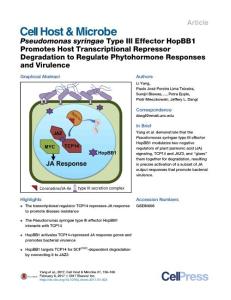 Cell-Host-Microbe_2017_Pseudomonas-syringae-Type-III-Effector-HopBB1-Promotes-Host-Transcriptional-Repressor-Degradation-to-Regulate-Phytohormone-Resp