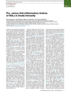 Cell Metabolism-2017-Pro- versus Anti-inflammatory Actions of HDLs in Innate Immunity