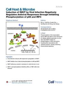 Cell Host Microbe-2017-Induction of INKIT by Viral Infection Negatively Regulates Antiviral Responses through Inhibiting Phosphorylation of p65 and IRF3