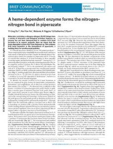 nchembio.2411-A heme-dependent enzyme forms the nitrogen–nitrogen bond in piperazate