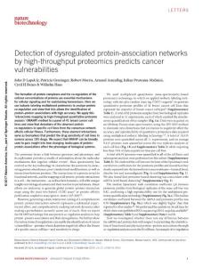 nbt.3955-Detection of dysregulated protein-association networks by high-throughput proteomics predicts cancer vulnerabilities