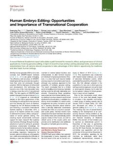 Cell Stem Cell-2017-Human Embryo Editing Opportunities and Importance of Transnational Cooperation