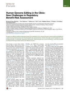 Cell Stem Cell-2017-Human Genome Editing in the Clinic New Challenges in Regulatory Benefit-Risk Assessment