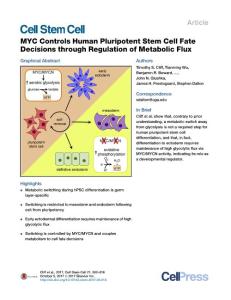 Cell Stem Cell-2017-MYC Controls Human Pluripotent Stem Cell Fate Decisions through Regulation of Metabolic Flux