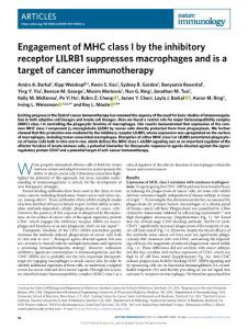 NI-2018-Engagement of MHC class I by the inhibitory receptor LILRB1 suppresses macrophages and is a target of cancer immunotherapy