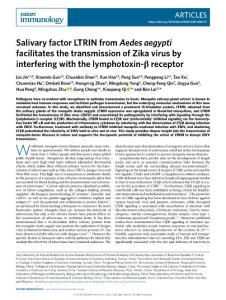ni.2018-Salivary factor LTRIN from Aedes aegypti facilitates the transmission of Zika virus by interfering with the lymphotoxin-β receptor