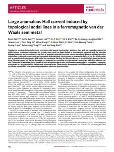 nmat.2018-Large anomalous Hall current induced by topological nodal lines in a ferromagnetic van der Waals semimetal