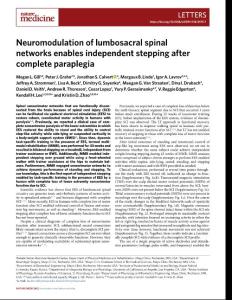 nm.2018-Neuromodulation of lumbosacral spinal networks enables independent stepping after complete paraplegia