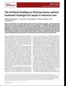nm.2018-The Artificial Intelligence Clinician learns optimal treatment strategies for sepsis in intensive care