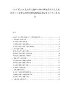 2025至2030危险品运输车产业市场深度调研及发展趋势与行业市场深度研究及发展前景投资可行性分析报告