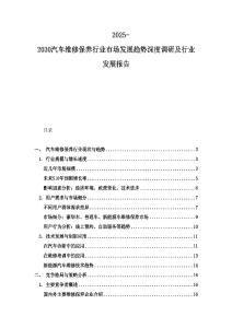 2025-2030汽车维修保养行业市场发展趋势深度调研及行业发展报告