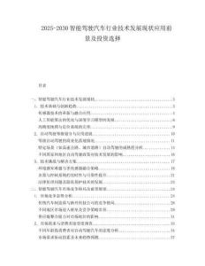 2025-2030智能驾驶汽车行业技术发展现状应用前景及投资选择