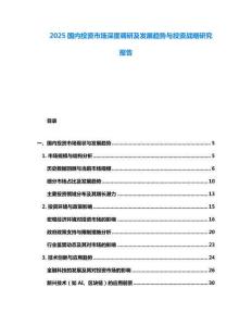 2025国内投资市场深度调研及发展趋势与投资战略研究报告