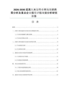 2026-2030超高压水泵行业市场现状供需分析及重点企业投资评估规划分析研究报告