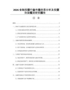 2026金融投资行业市场供需分析及投资效益规划研究报告