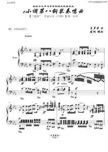 贝多芬-beethoven  c小调第八钢琴奏鸣曲“悲怆”第一乐章    五线谱 钢琴谱