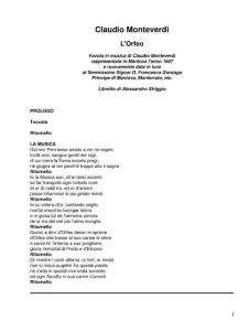 蒙特威尔第 奥菲欧 歌词集 Claudio Monteverdi - L´Orfeo - libretto 歌词