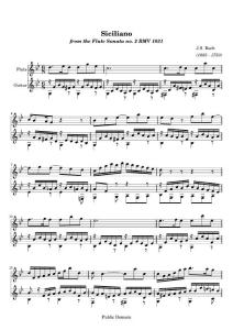 曲谱 长笛 吉他 巴赫 Siciliano Flute Sonata no. 2 BMV 1031