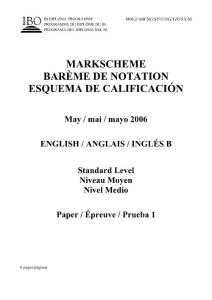 2006年IB國際認證考試英語B科目試卷一評分標準答案